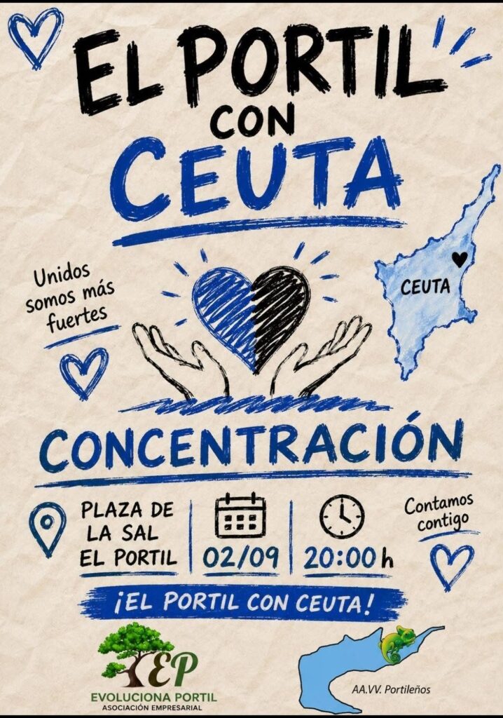 Cartel de la concentración El Portil con Ceuta convocada para el 2 de septiembre a las 20:00 en la Plaza de la Sal